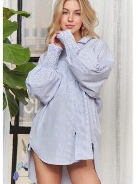 Adora Brand Oversized Blue and White button up